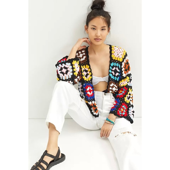 Anthropologie Sweaters - NWT Anthropologie Colorblock Square Crochet Knit Cardigan